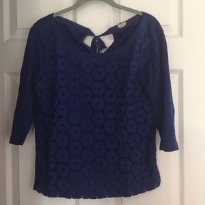 J Crew Royal Blue Lace Blouse T-Shirt S